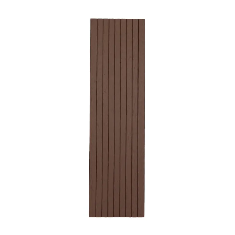 Brown SELECT composite decking board with a grooved surface and longitudinal grooves.